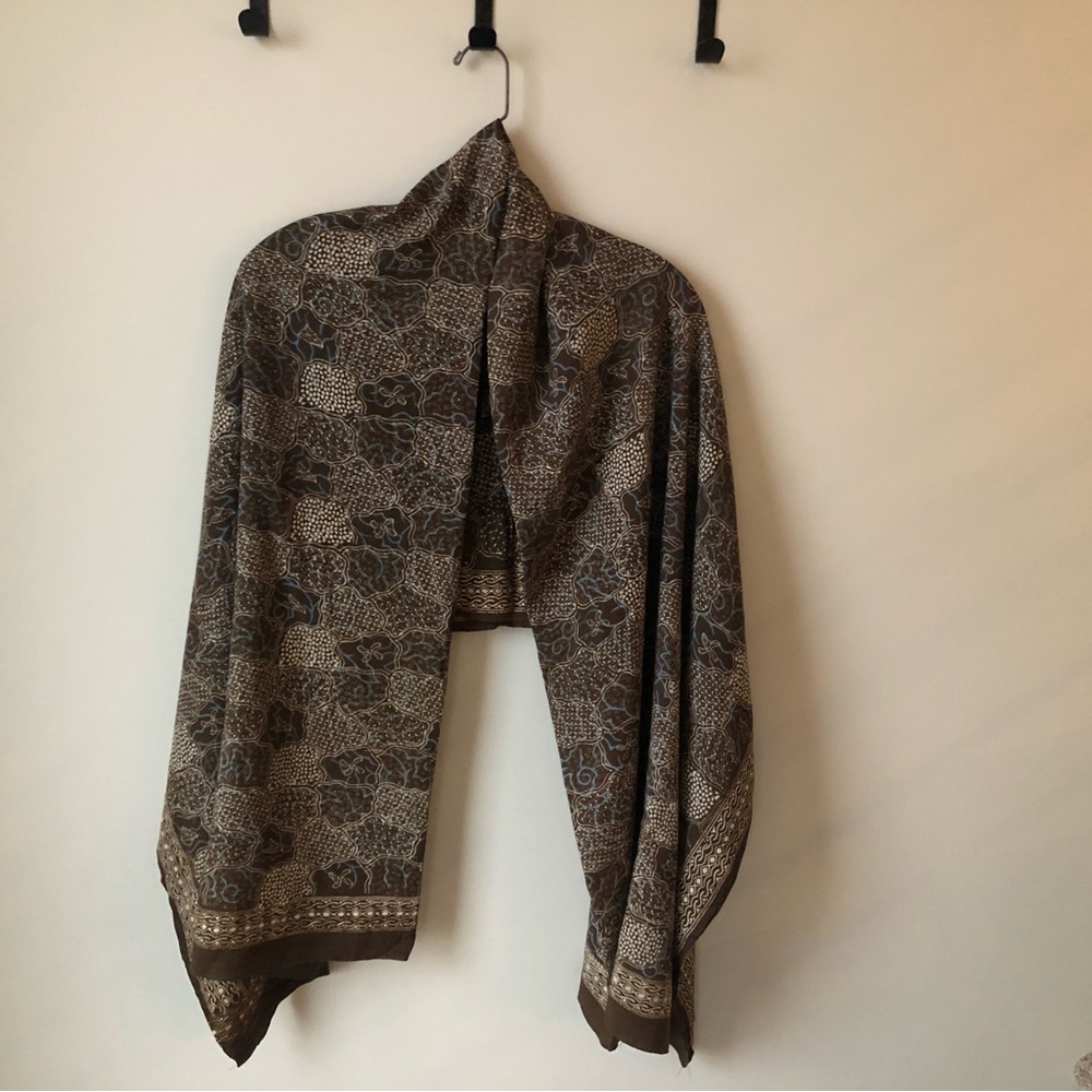 Brown Cream and Blue Patterned Shawl or bathing suit coverup
